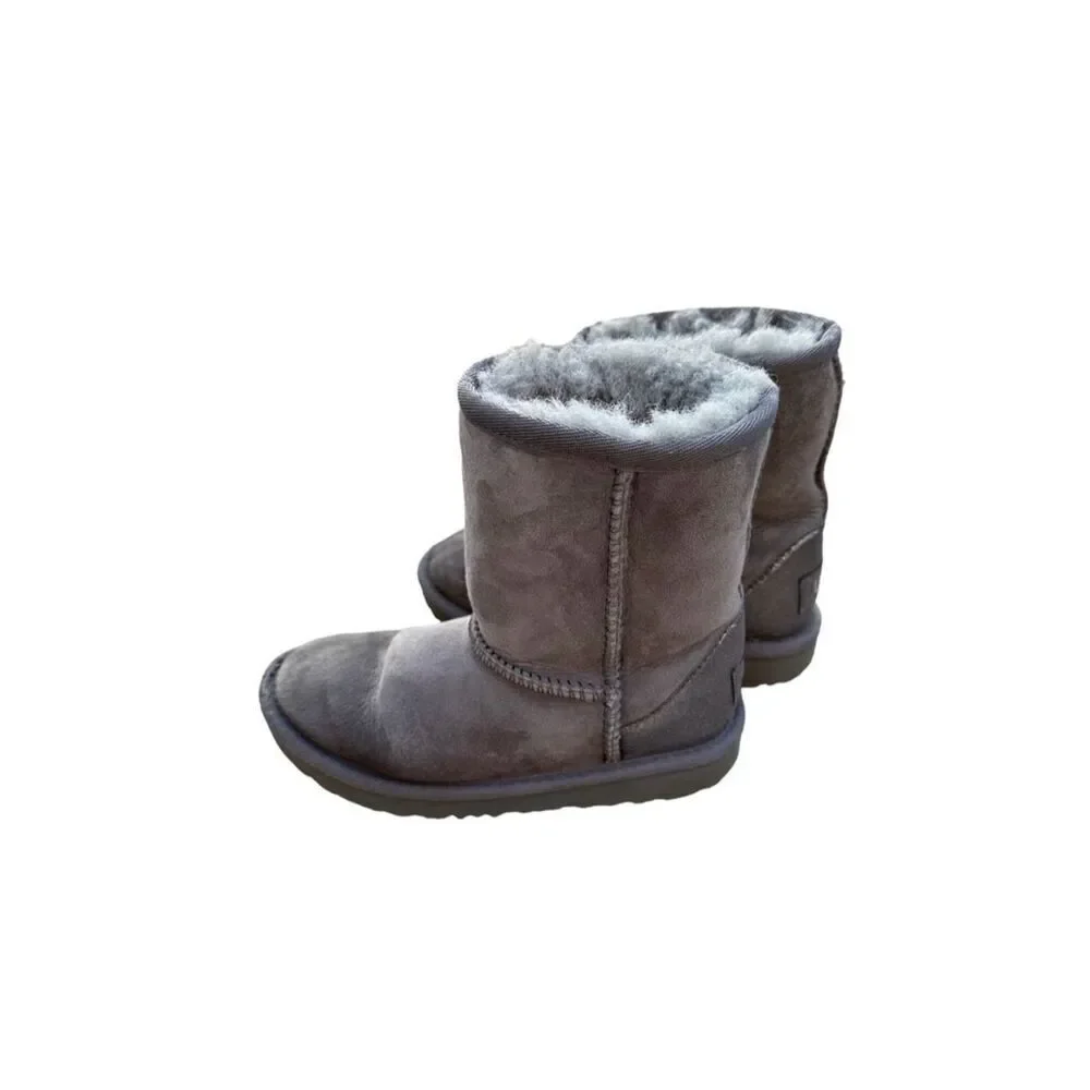 Ugg Boots Shearling Mini Mid Calf Winter Snow Boots Bootie Gray Girls Size 11